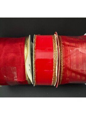 3 spools Red Wired Ribbon Assorted